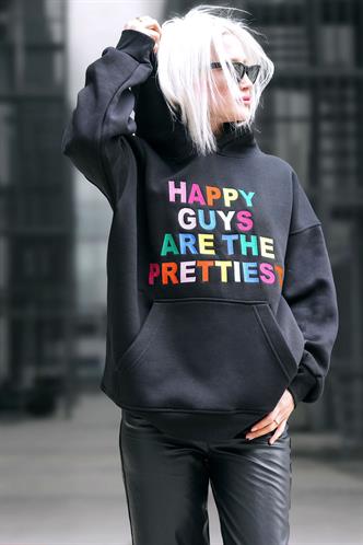 Black Colorful Embroidery Hoodie Sweatshirt MG1574
