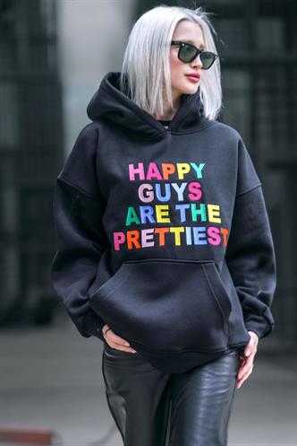 Black Colorful Embroidery Hoodie Sweatshirt MG1574