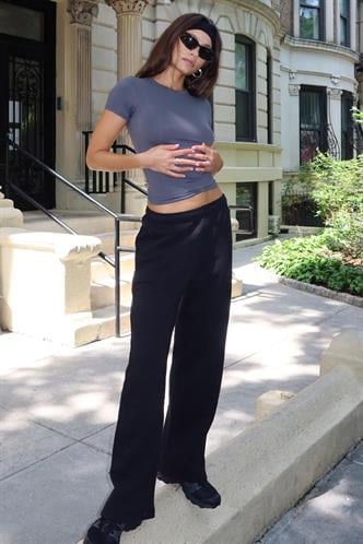 Siyah Wide Leg Basic Eşofman Altı MG1916
