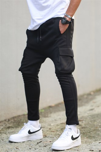 Siyah Yandan Cepli Basic Eşofman Altı 4801