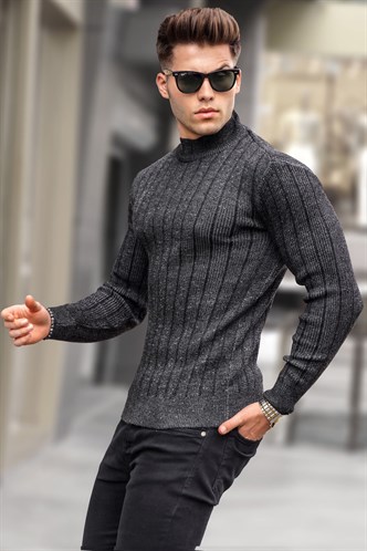 Black Designed Knitted Sweater 5761