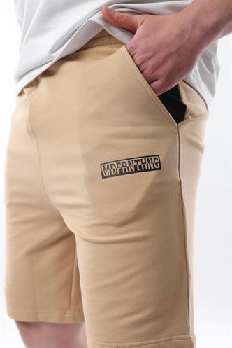 Bej Baskılı Erkek Kapri Şort 5487