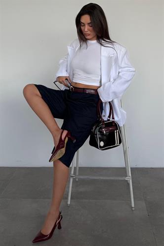 Lacivert %100 Pamuklu Cepli Kumaş Bermuda Şort MG2640