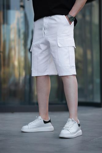 Beyaz Kargo Cepli Erkek Şort E6571