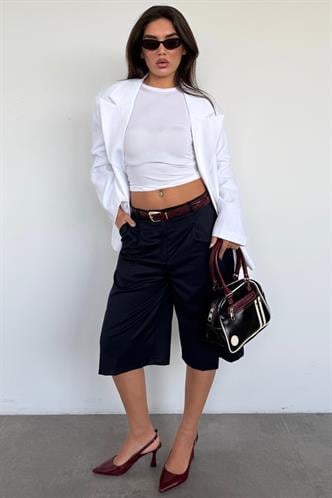 Lacivert %100 Pamuklu Cepli Kumaş Bermuda Şort MG2640