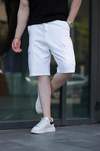 Beyaz Kargo Cepli Erkek Şort E6571