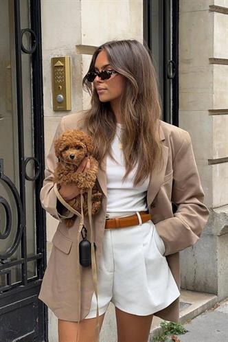 Beyaz Yüksek Bel Wed Leg Pileli Kadın Mini Şort Mg2537