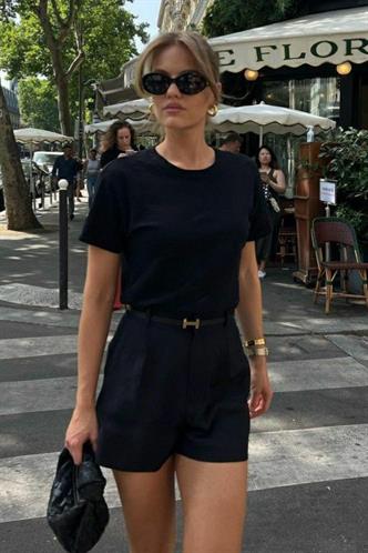 Siyah Yüksek Bel Wed Leg Pileli Kadın Mini Şort Mg2537