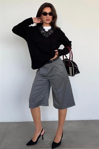 Antrasit %100 Pamuklu Cepli Kumaş Bermuda Şort MG2640