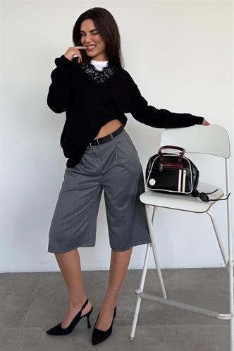 Antrasit %100 Pamuklu Cepli Kumaş Bermuda Şort MG2640