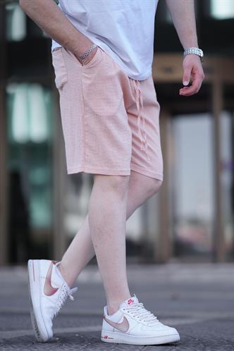 Turuncu Çizgili Beli Ayarlanabilir Pamuklu Keten Kısa Erkek Şort 6542