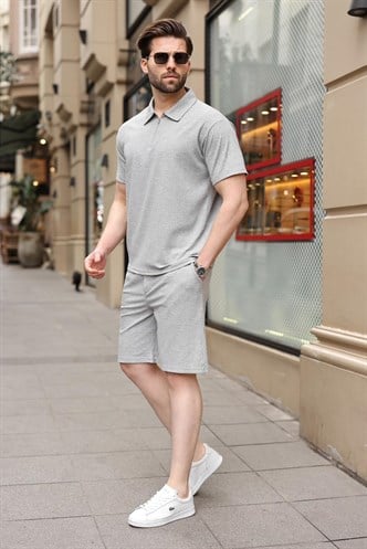 Gri Polo Yaka T-shirt Şort Takım E7363
