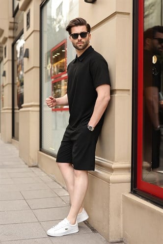 Siyah Polo Yaka T-shirt Şort Takım E7363