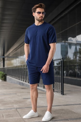 Madmext Lacivert Basic Erkek Şort T-Shirt Takımı E7307