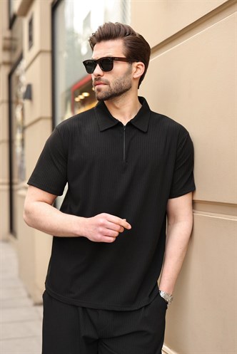 Siyah Polo Yaka T-shirt Şort Takım E7363