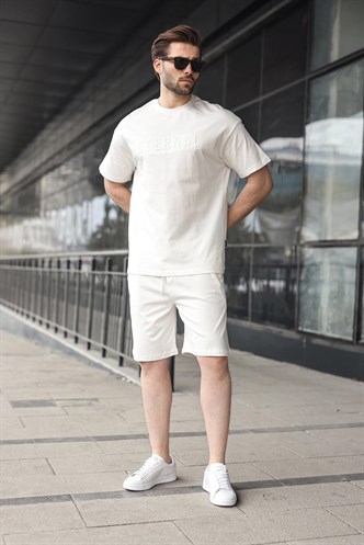 Beyaz Erkek Şort T-shirt Takım E7347