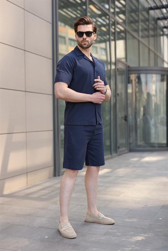 Lacivert Erkek Gömlek Şort Takımı 5956