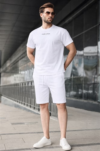 Madmext Men White Shorts Set 5382