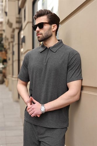 Antrasit Polo Yaka T-shirt Şort Takım E7363