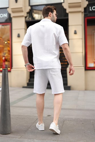 Beyaz %100 Pamuklu Erkek Şort Gömlek Takım E7360