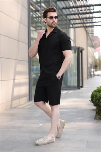 Sİyah Erkek Gömlek Şort Takımı 5956