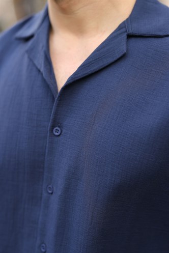 Lacivert %100 Pamuklu Erkek Şort Gömlek Takım E7360