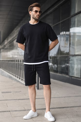Madmext Siyah Oversize Erkek Şort Takımı 5668