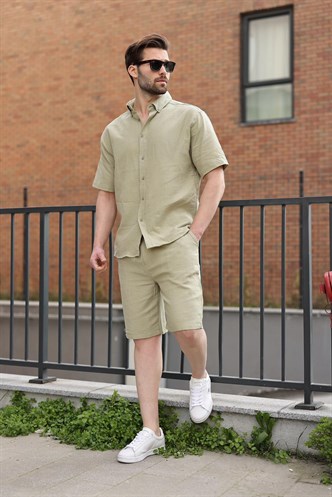 Mint Yeşili Basic Erkek Şort Gömlek Takım E7321