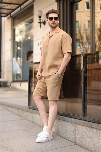 Vizon %100 Pamuklu Erkek Şort Gömlek Takım E7360