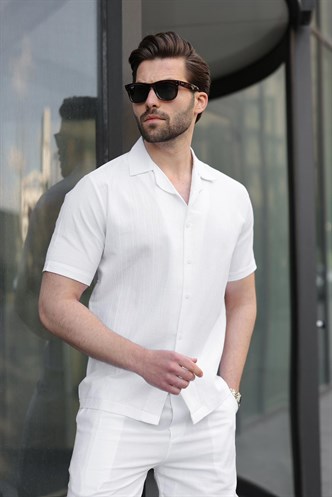 Beyaz Erkek Gömlek Şort Takımı 5956