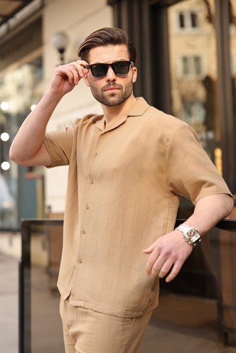 Vizon %100 Pamuklu Erkek Şort Gömlek Takım E7360