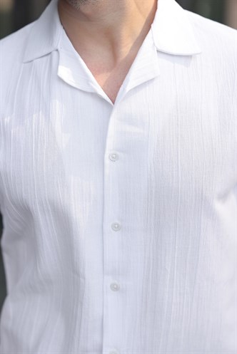 Beyaz Erkek Gömlek Şort Takımı 5956