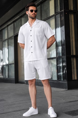 Erkek Beyaz Basic Oversize Gömlek Takımı 5588