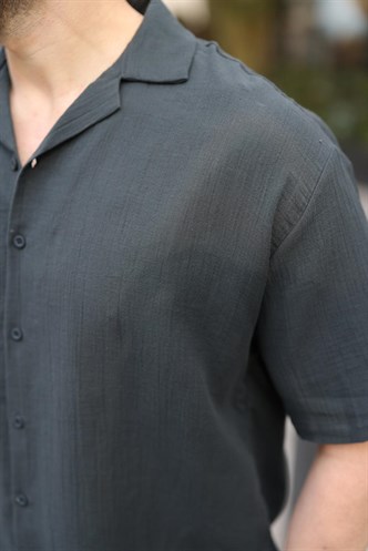 Füme %100 Pamuklu Erkek Şort Gömlek Takım E7360