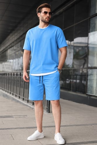 Madmext Men Blue T-shirt Shorts Set 5668