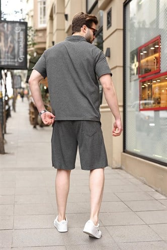 Antrasit Polo Yaka T-shirt Şort Takım E7363
