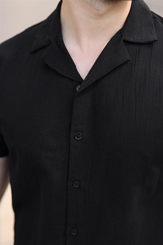 Sİyah Erkek Gömlek Şort Takımı 5956