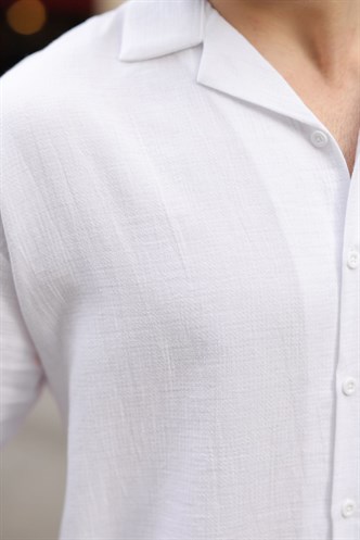 Beyaz %100 Pamuklu Erkek Şort Gömlek Takım E7360