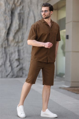 Erkek Kahverengi Basic Oversize Gömlek Takımı 5588