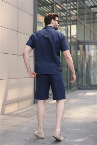 Lacivert Erkek Gömlek Şort Takımı 5956