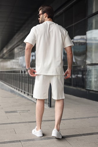 Beyaz Erkek Şort T-shirt Takım E7347