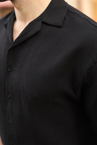 Siyah %100 Pamuklu Erkek Şort Gömlek Takım E7360