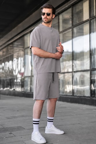 Boyalı Gri Regular Fit Erkek Şort Takım 5915
