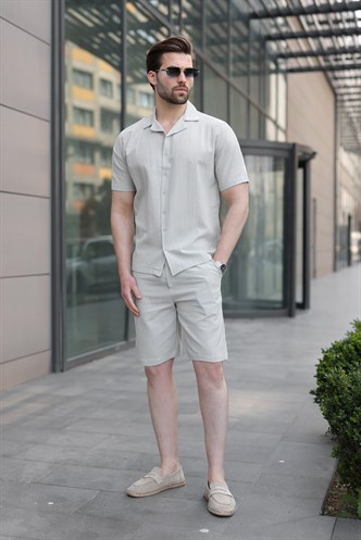 Mint Yeşili Erkek Gömlek Şort Takımı 5956