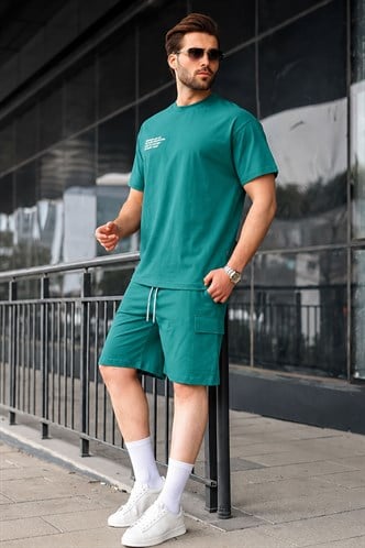 Madmext Yeşil Oversize Erkek Şort Takımı 5391