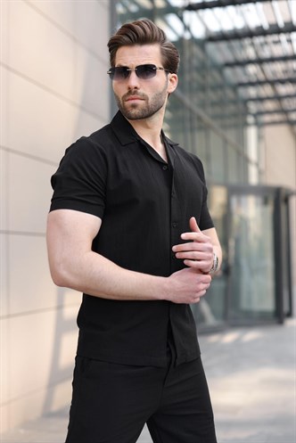 Sİyah Erkek Gömlek Şort Takımı 5956