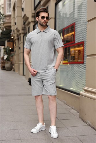 Gri Polo Yaka T-shirt Şort Takım E7363