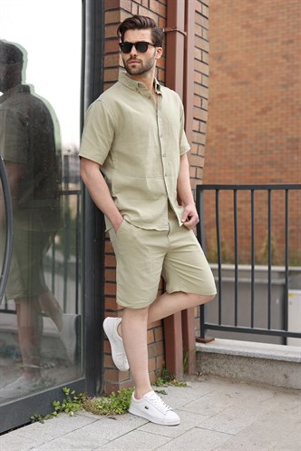 Mint Yeşili Basic Erkek Şort Gömlek Takım E7321