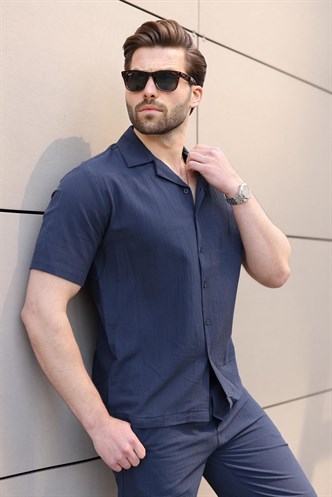 Lacivert Erkek Gömlek Şort Takımı 5956