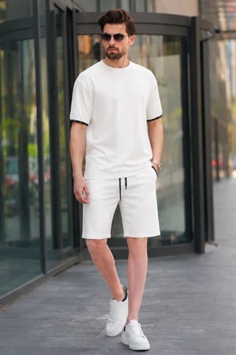 Madmext Ekru Basic Erkek Şort T-Shirt Takımı E7307